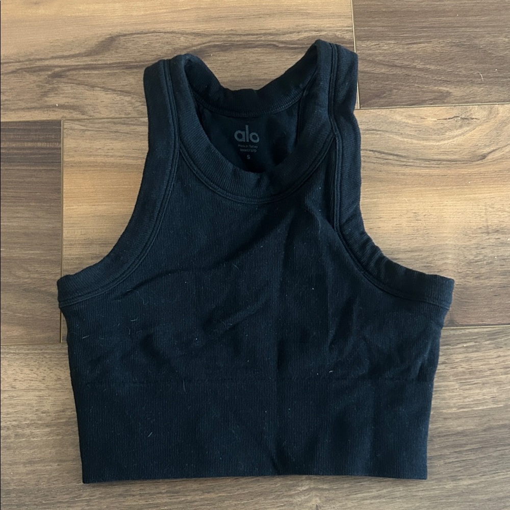 ALO Yoga Black Ribbed Racerback Tank Top